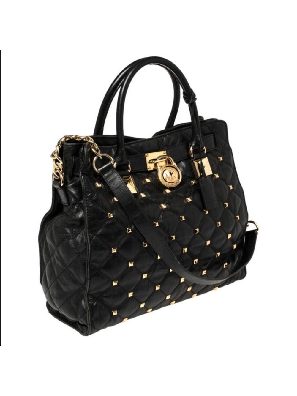 Michael Kors Black Hamilton Studded Quilted Leather Tote with Gold Hardware - Picture 8 of 12